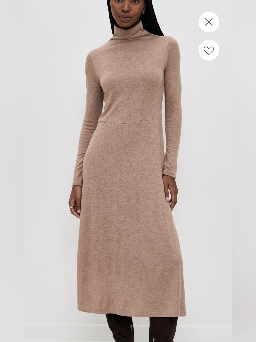 Vince Long-Sleeve Midi Dress In Taupe Brown